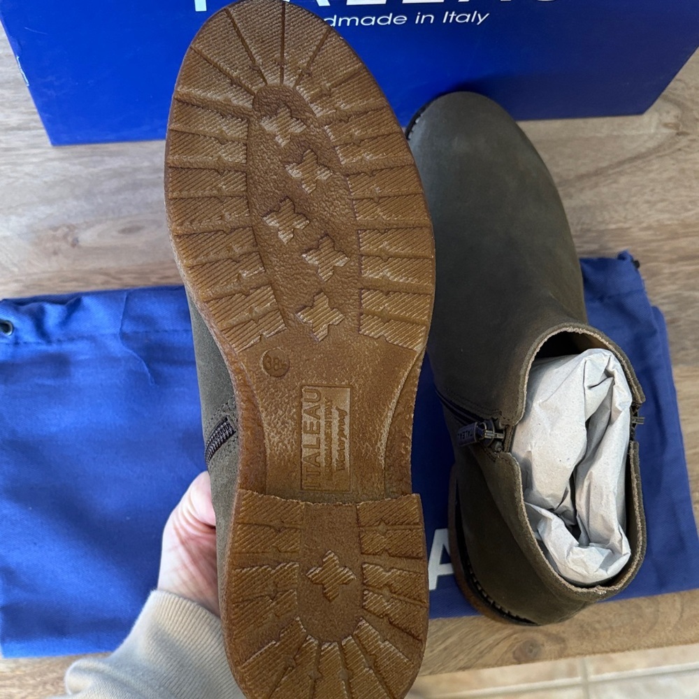 Italeau Women's Olive Suede Ankle Boots- Weatherproof & Handmade in Italy - Picture 10 of 14